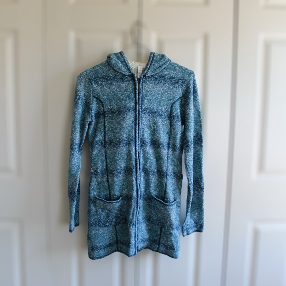 Soybu Blue Stripes Zip Sherpa Fleece Lining Hoodie Sweater